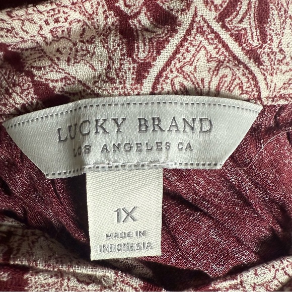 Lucky Brand Womens Border Print Peasant Tunic Top Blouse Size Large 1X Maroon - Picture 9 of 11